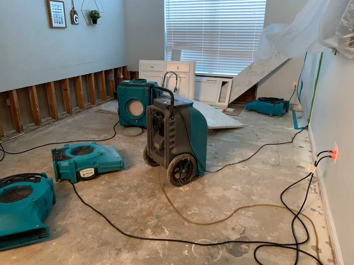 Dehumidifier in flood-cut room for Water Damage Restoration in Anamosa
